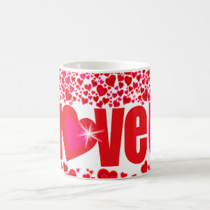 Valentine "love u" coeurs rouge rose & blanc mug