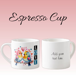 Valentine lovebirds custom text blue espressotasse