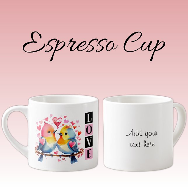 Valentine lovebirds custom text pink espressotasse (Von Creator hochgeladen)