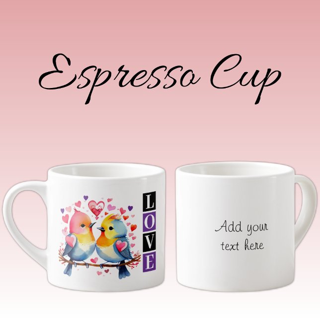 Valentine lovebirds custom text purple espressotasse (Von Creator hochgeladen)