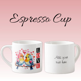 Valentine lovebirds custom text red espressotasse