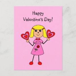 Valentine-Mädchen-Strichmännchen Feiertagspostkarte