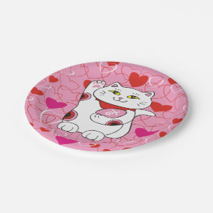 Valentine Maneki Neko Lucky Cat Pappteller