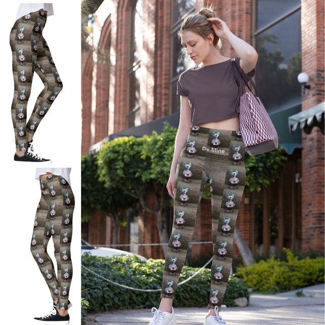 Valentine Maus Herz Land rustikales Holz sein mein Leggings (Zazzle Valentine Mouse Hearts Country Rustic Wood Be Mine Leggings 3 sides)