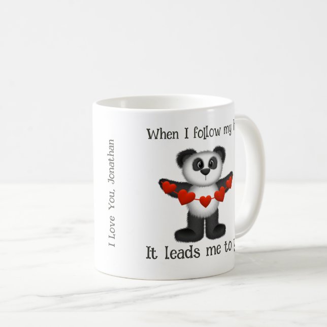 Valentine Message Panda Bear String of Red Hearts Kaffeetasse (VorderseiteRechts)