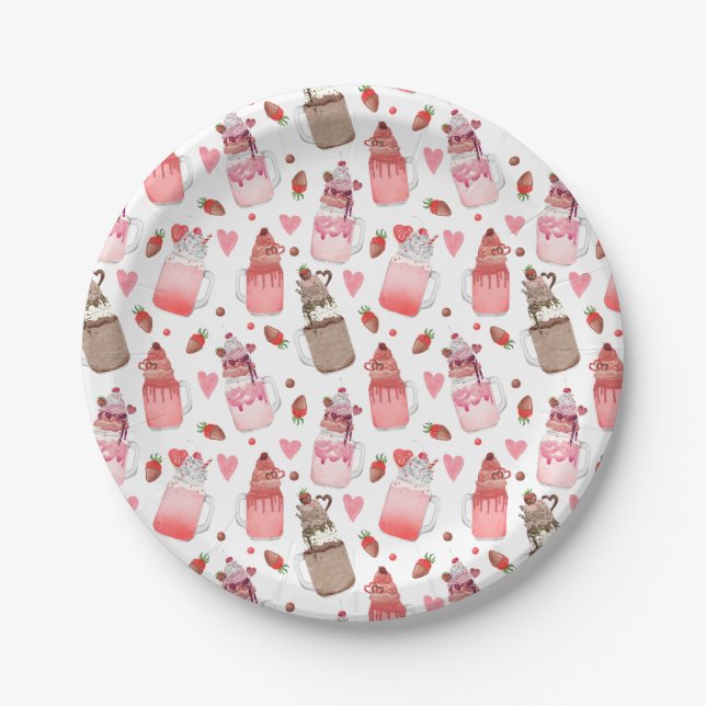 Valentine Milkshakes Candy Hearts Liebe Pattern Pappteller (Vorderseite)