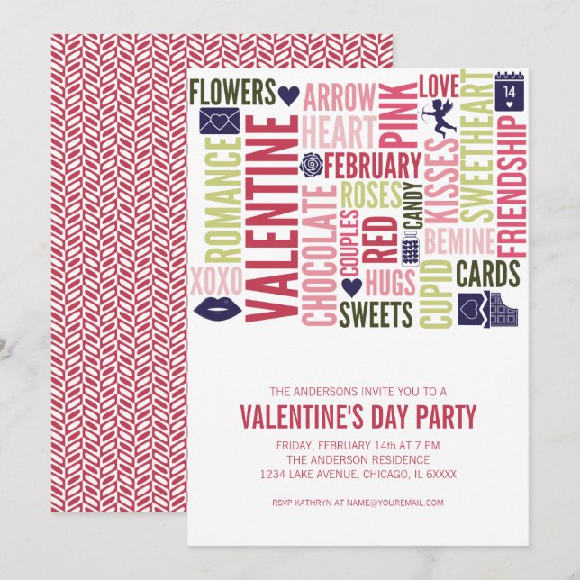 Valentine Mots Carte de fête de la Saint Valentin (Devant / Derrière)