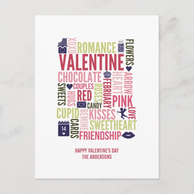 Valentine Mots Valentine's Day Carte postale (Devant)