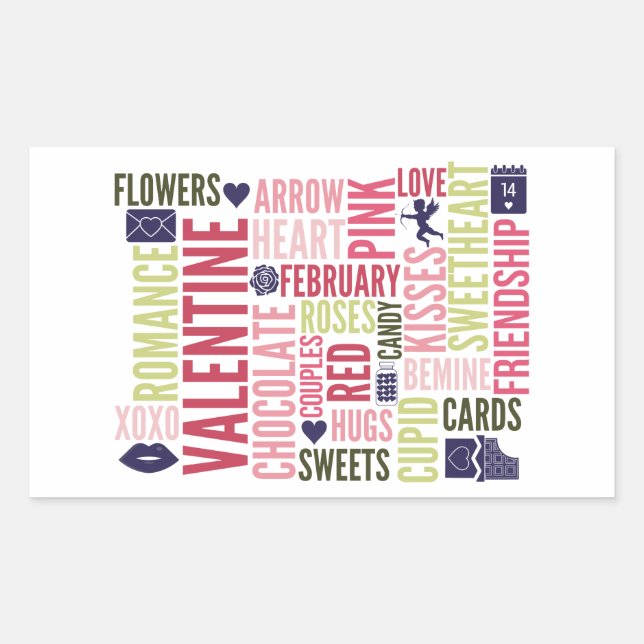 Valentine Mots Valentine's Day Rectangle Stickers (Devant)