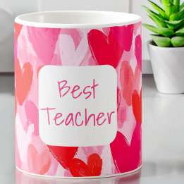 Valentine Multi Hearts Muster Pink Bester Lehrer Kaffeetasse