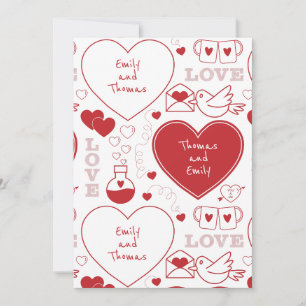 Valentine Muster Flat Greeting Card - Rot auf Weiß Karte