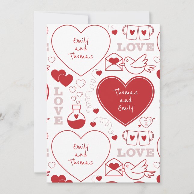 Valentine Muster Flat Greeting Card - Rot auf Weiß Karte (Vorderseite)