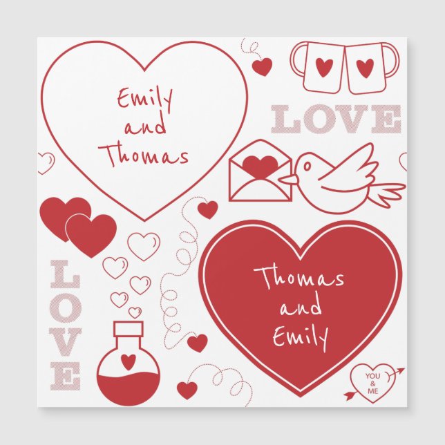 Valentine-Muster Magnetkarte - rot auf Weiß (Vorderseite)