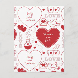 Valentine Muster Postcard - Rot auf Weiß Postkarte