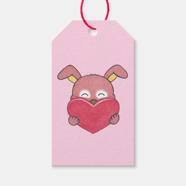 Valentine Niedlich Bunny Rabbit Cartoon Herzgesche Geschenkanhänger (Vorderseite)