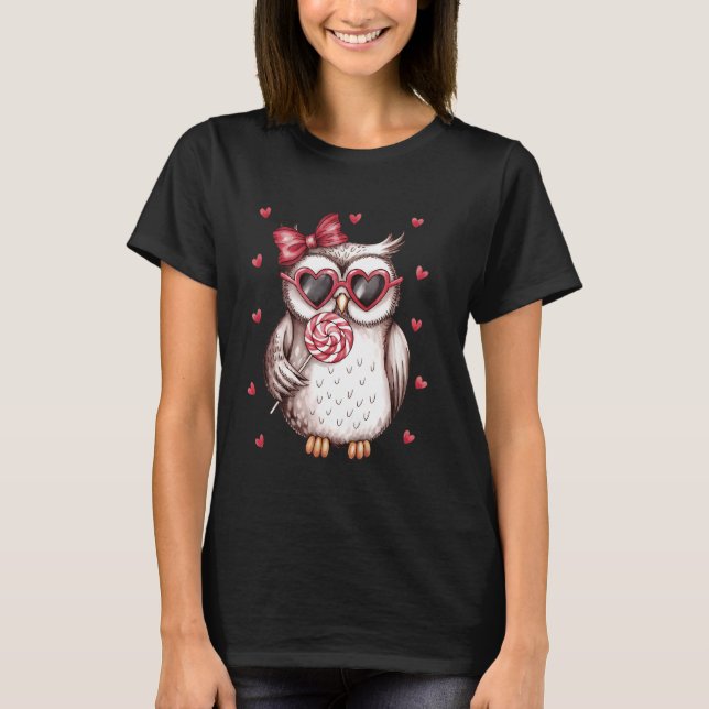 Valentine Niedlich Owl Lover Lollipop T-Shirt (Vorderseite)
