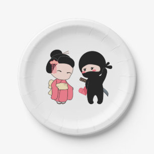 Valentine Ninja und Geisha Pappteller