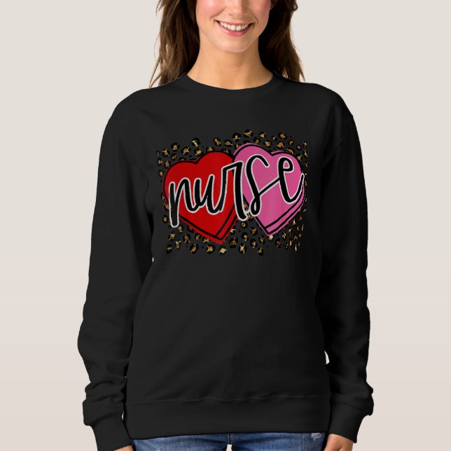 Valentine Nurse Retro Heart Leopard Happy Valentin Sweatshirt (Vorderseite)