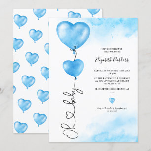 Valentine oh Baby Liebe Blue Herz Babydusche Einladung
