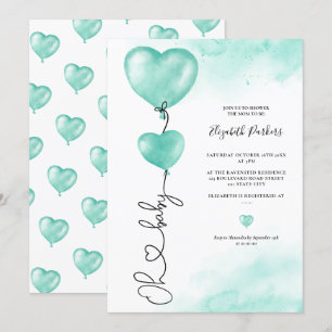 Valentine oh Baby Liebe Grüne Herzen Babydusche Einladung
