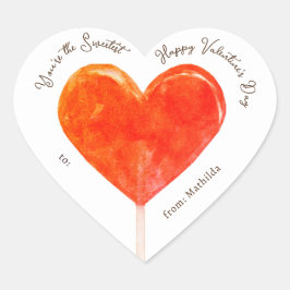 Valentine Orange Heart Lollipop Herz-Aufkleber
