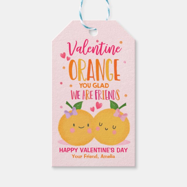 Valentine Orange You Glad Wir sind Freunde Klassen Geschenkanhänger (Vorderseite)