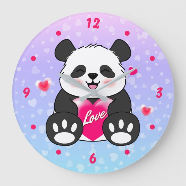 Valentine Panda in Liebe Große Wanduhr (Vorderseite)