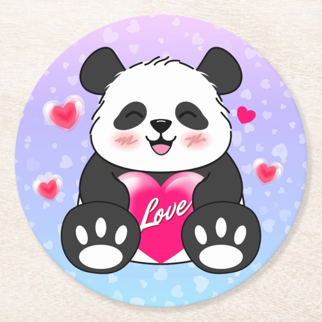 Valentine Panda in Liebe Runder Pappuntersetzer (Vorderseite)