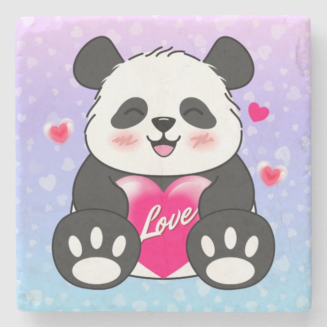 Valentine Panda in Liebe Steinuntersetzer (Vorderseite)