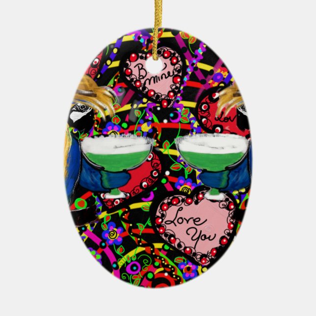 Valentine Parrots Keramik Ornament (Vorne)