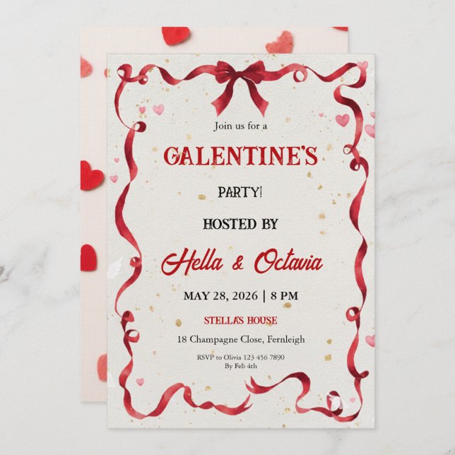 Valentine Party Invitation Printable (Devant / Derrière)