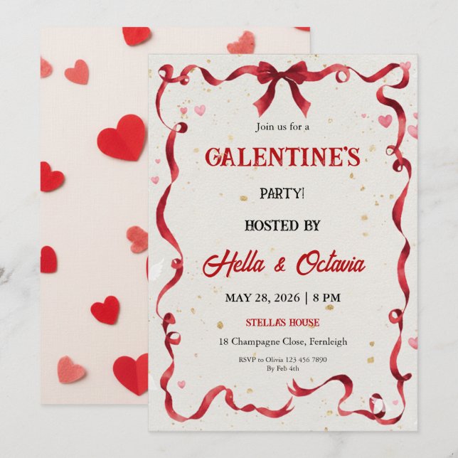 Valentine Party Invitation Printable Einladung (Vorne/Hinten)