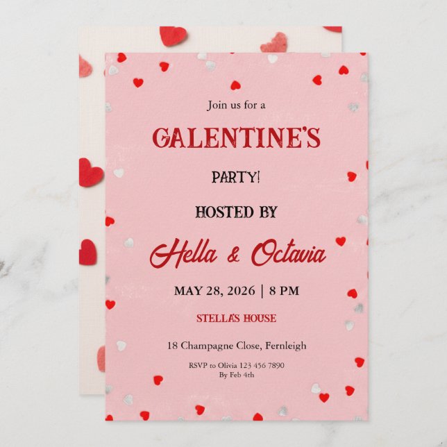 Valentine Party Invitation Printable Template (Devant / Derrière)