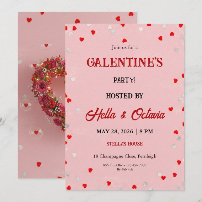 Valentine Party Invitation Printable Template Einladung (Vorne/Hinten)