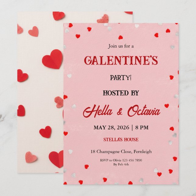 Valentine Party Invitation Printable Template Einladung (Vorne/Hinten)