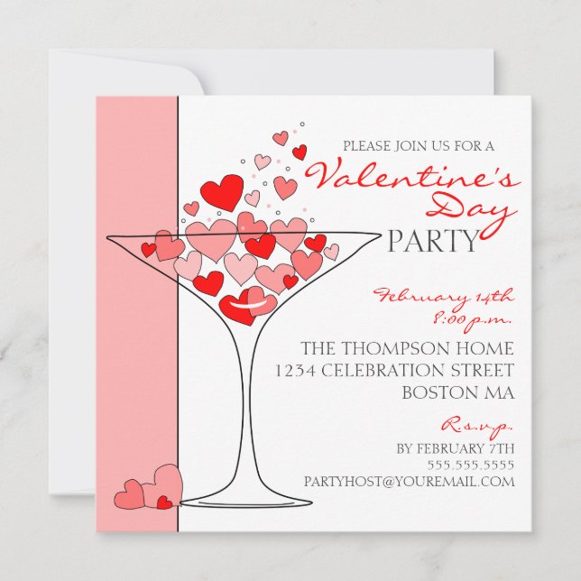 Valentine Party Liebe Cocktail Einladung (Vorderseite)
