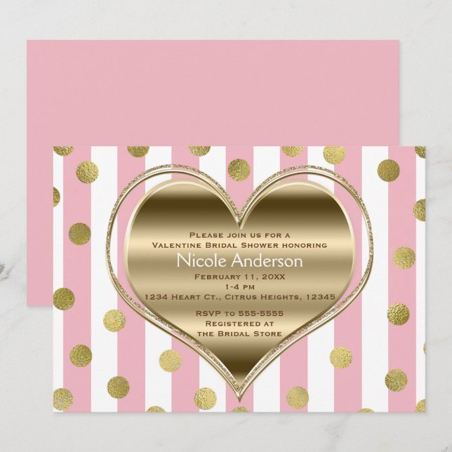 Valentine Party Silberes Herz Rosa und Weiße Strei Einladung (Vorne/Hinten)