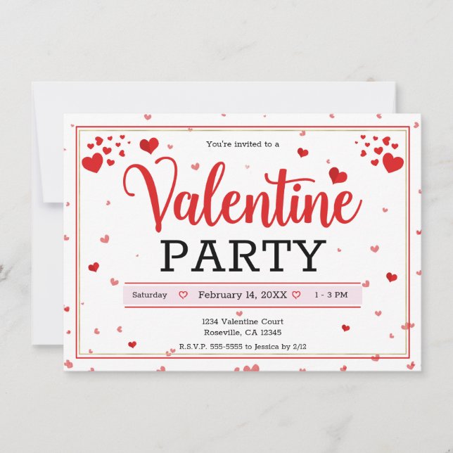 Valentine Party Valentine's Day Hearts Red Einladung (Vorderseite)