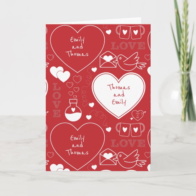 Valentine Pattern Grußkarte - Weiß auf Rot Karte (Vorderseite)