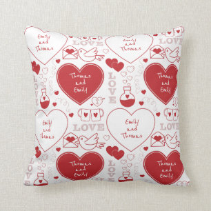 Valentine Pattern Pillow - Rot auf Weiß Kissen