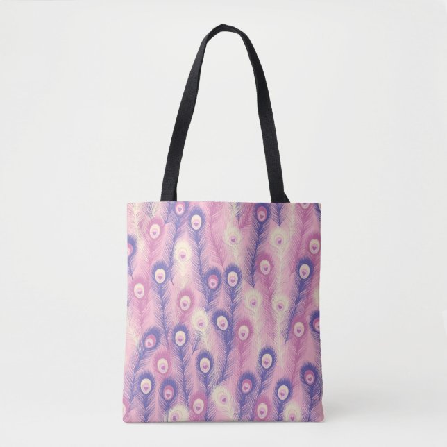 Valentine Peacock Feather Seamless Pattern in Pink Tasche (Vorderseite)