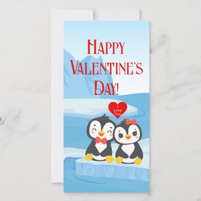 Valentine Penguin Pair Long Grußkarte (Vorderseite)