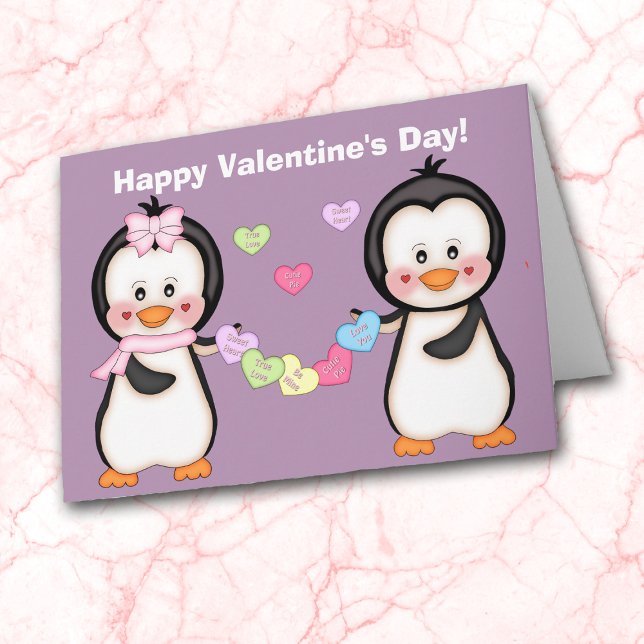 Valentine Penguin und Herz Feiertagskarte (Von Creator hochgeladen)