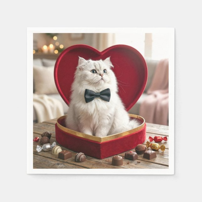 Valentine Persian Cat In Chocolate Candy Box Serviette (Vorderseite)