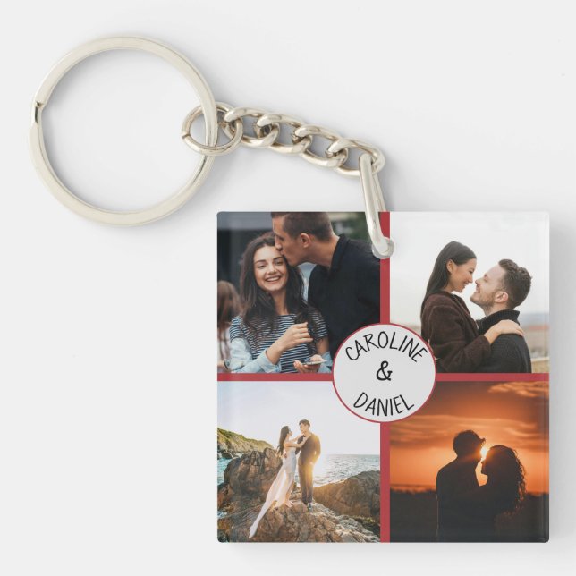 Valentine personalisierte Foto-Collagen und Namen Schlüsselanhänger (Vorderseite)