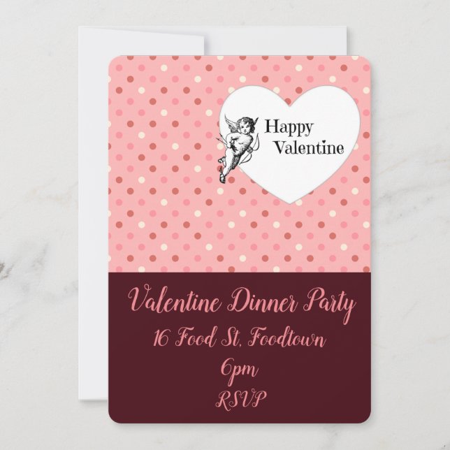 Valentine Pink cupid whimsical Abendessen Party Einladung (Vorderseite)