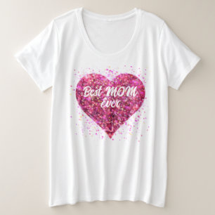 Valentine Pink funkelnde Glitzer-Herz beste Mama  Große Größe T-Shirt