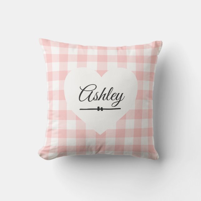 Valentine Pink Gingham Monogram Name Kissen (Vorderseite)