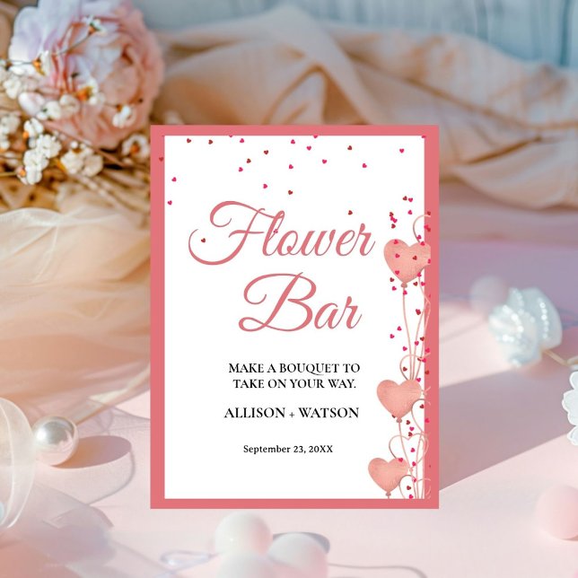 Valentine Pink Heart Brautparty Blume Bar Sockelschild (Von Creator hochgeladen)