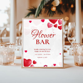 Valentine Pink Heart bridal shower flower bar Sign Poster